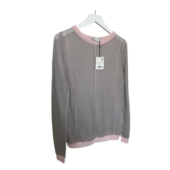 Zara Pearl Grey & Pink Alpaca Wool Blend Crewneck Sweater - Picture 4 of 5